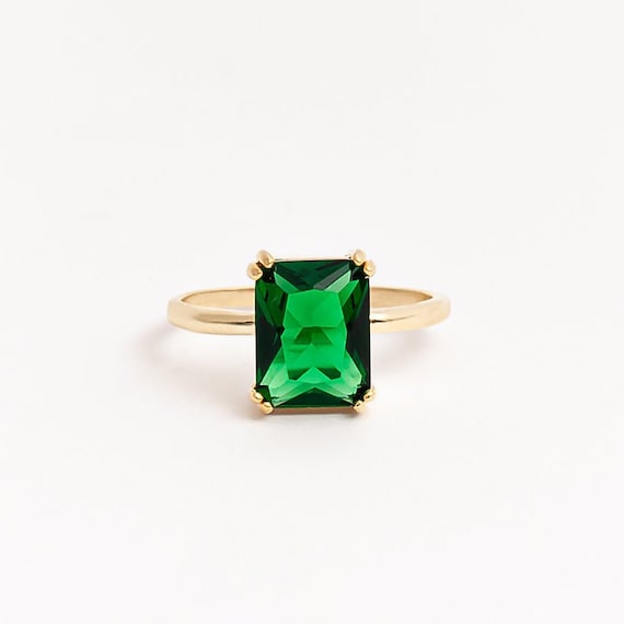 Elegant Emerald Rings, 14K Gold Emerald Birthstone Rings, 14K Emerald Rings, Personalized Green Gemstone Ring, Emerald May Birthstone Ring