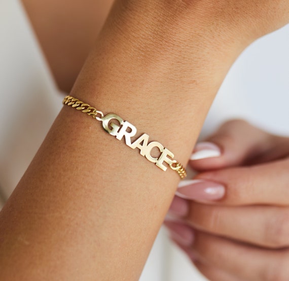 Custom Name Gold Bracelet, 14K Gold Name Bracelet, Personalized Name Bracelet, Bracelet with Name, Your Name Jewelry, Custom Jewelry BRC45
