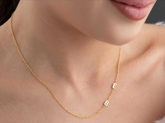 Vermeil Gold Sideways Initial Necklace: Personalized Letter Charm