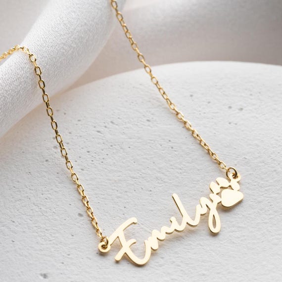 Custom Gold Name Necklace with Paw Print – Personalized Pet Lover Jewelry – Dog Mom Gift – Engraved Pet Name Necklace – Gift for Her