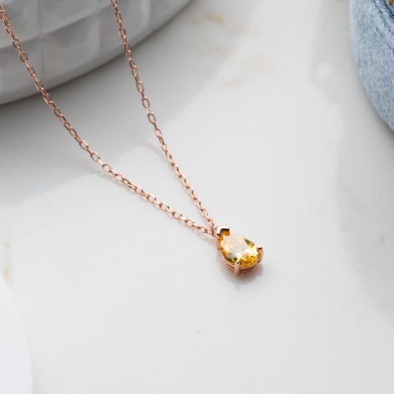 Gold Teardrop Citrine Necklace: Dainty Yellow Gemstone Pendant