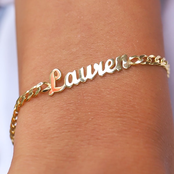 Name Bracelet, Gold Name Bracelet, Curb Chain Name Jewerlry, Dainty Gold Name Bracelet, Personalized Name Jewelry, Curb Chain Name Bracelet