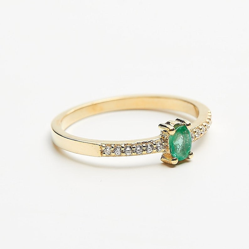 Natural Emerald Gold Rings, Green Emerald Rings, Minimalist Rings, Dainty Ring, Natural Stone Rings, Engagement Rings Birthstone Stone Rings image 4