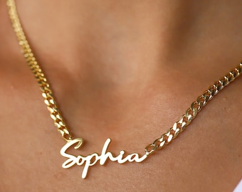 14k Solid gold curb chain name necklace - Dainty Gold nameplate necklace - Dainty name necklace - Personalized jewelry - Mother's day gift