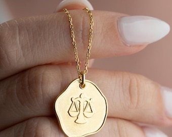 Gold Libra Zodiac Necklace: Scales Pendant, Astrology Jewelry