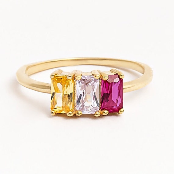 14K Birthstone ring: Garnet Amethyst Aquamarine Diamond Emerald Moonstone Ruby Peridot Sapphire Citrine Blue Zircon band, wedding engagement