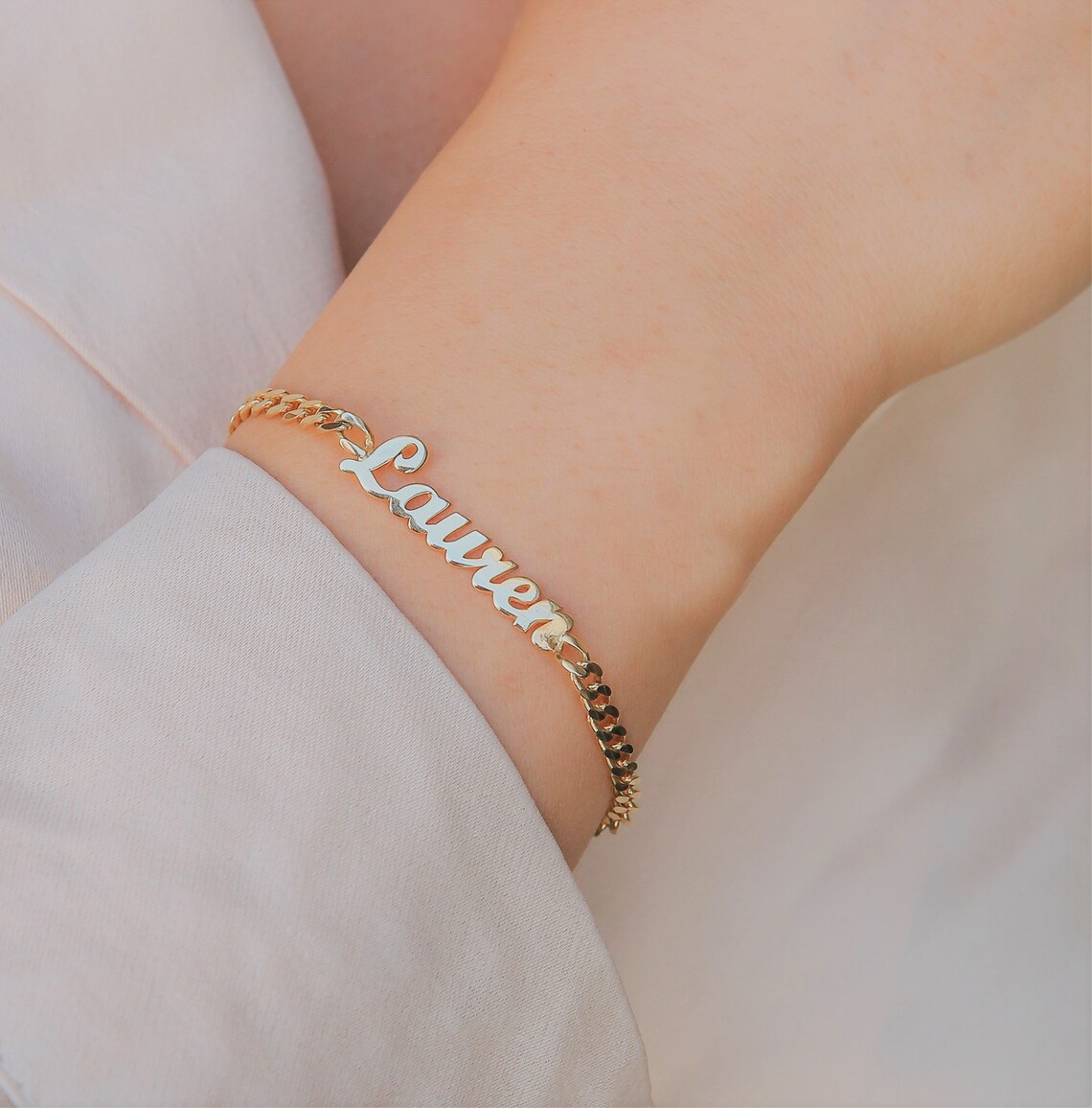 14K Solid Gold Name Bracelet Custom Gold Name Bracelet Curb Etsy