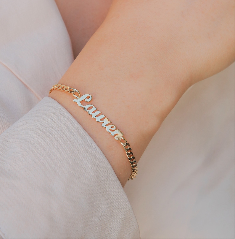 Name Bracelet Gold Name Bracelet Curb Chain Name Jewerlry Etsy