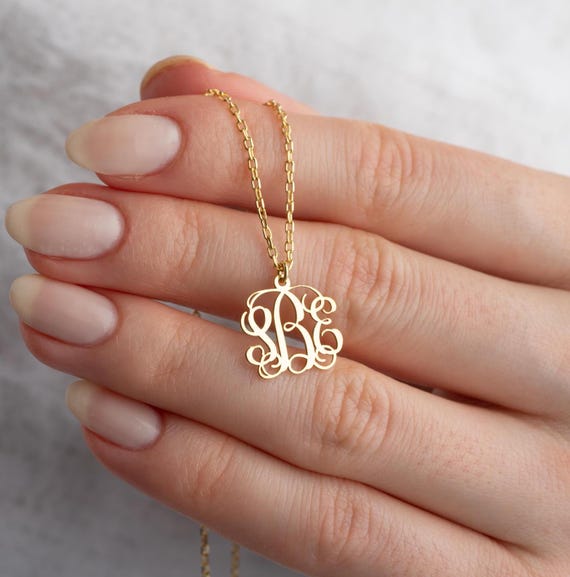 Gold Monogram Necklace: Personalized Sterling Silver Initial Pendant