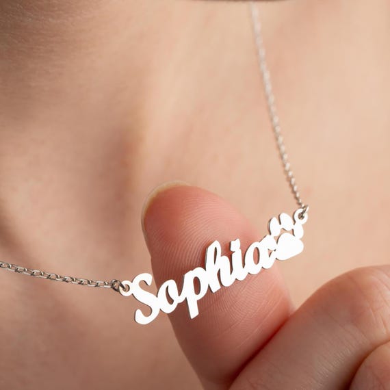 Personalized Name Necklace with Paw Print, Custom Pet Lover Gift in Sterling Silver, Dog Mom Jewelry, Cat Lover Necklace Custom Name Jewelry