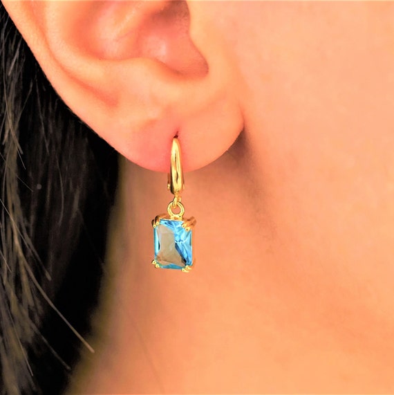 Aquamarine Dangle Earrings, Aquamarine Birthstone Earrings, March Birthstone, Blue Earrings, Gold Dangle earring, Gift for her, wife, mom