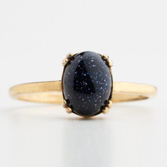 Midnight Galaxy Blue Goldstone Ring, Starry Night Blue Goldstone Ring, Galaxy Gem Ring, Cosmic Goldstone Ring, Blue Blue Goldstone Ring
