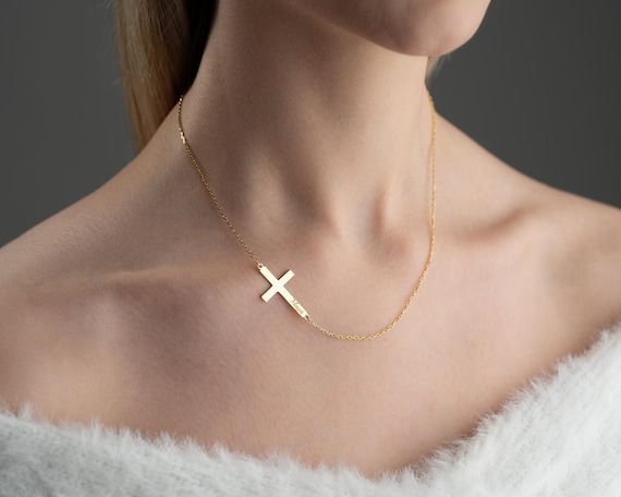 Personalized 14K Gold Vermeil Cross Necklace: Custom Engraved Name
