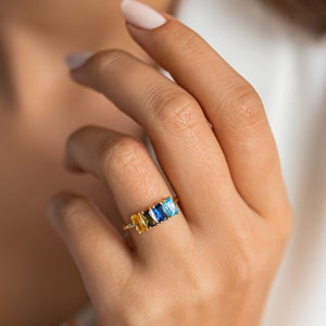 Baguette Birthstone Ring: 925 Sterling Silver, Gold Vermeil