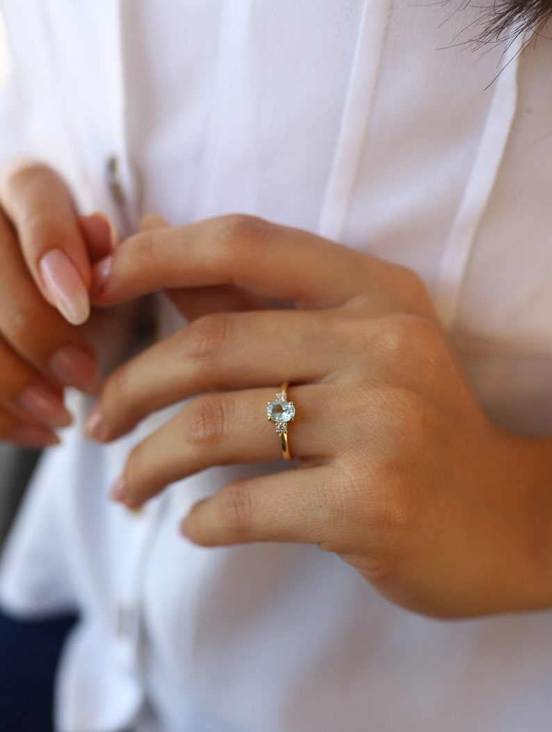 Oval Engagement Ring Sky Topaz Gold Engagement Ring image 1