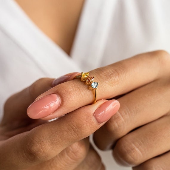 Personalized Family Birthstone Rings, Mothers Day Gift, Dainty Mothers Ring 2, 3, 5 Stone, Personalized Birthstone Jewelry, Mothers Jewelry