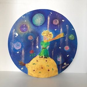 The Little Prince Oil Painting On Round Canvas Fantasy Colorful Artwork Nursery Decor Art For Kids Room Little Prince Gift