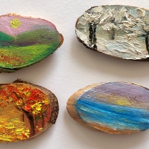 Artwork Magnets Four Seasons Tree Wood Slice Art Natural Wood Coaster Fridge Magnets Set Homemade Ornaments Small Winter Gift