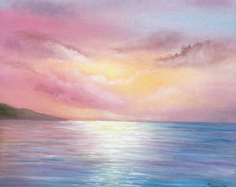 Sunset Sea Oil Painting On Canvas Seascape Painting Original Ocean Art For Hotel Camper Decor Nautical Restaurant Wall Art Sea House Decor