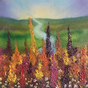 Wild flower painting Floral field landscape Flower field painting Nature textured art Meadow painting Colorful flowers on canvas Home decor