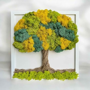 Preserved Moss Wall Art, Unique Tree of Life, Handmade Wall Art Nature, Reindeer Moss Art Framed, Moss Wall Decor, Yoga Teacher Gift