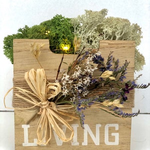Live Moos in Holz Light Up Topf mit Mini Trockenblumen Pflanzen Dekor für Tisch Rustikal Hochzeit Empfang Dekor kleines romantisches Geschenk für Sie