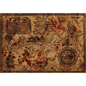 PIRATE MAP WITH BLOOD STAIN EFFECT VINTAGE RETRO DECORATIVE