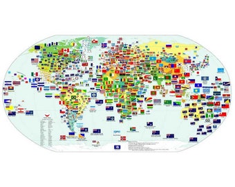 Poster or sheet for World Map with the flags of the world World map flags