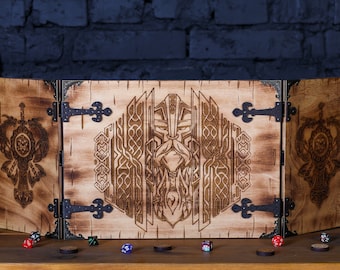 Écran DM avec tour de dés et trackers d'initiative, écran maître de jeu, écran maître de donjon en bois, écran magnétique dm personnalisé, cadeaux RPG