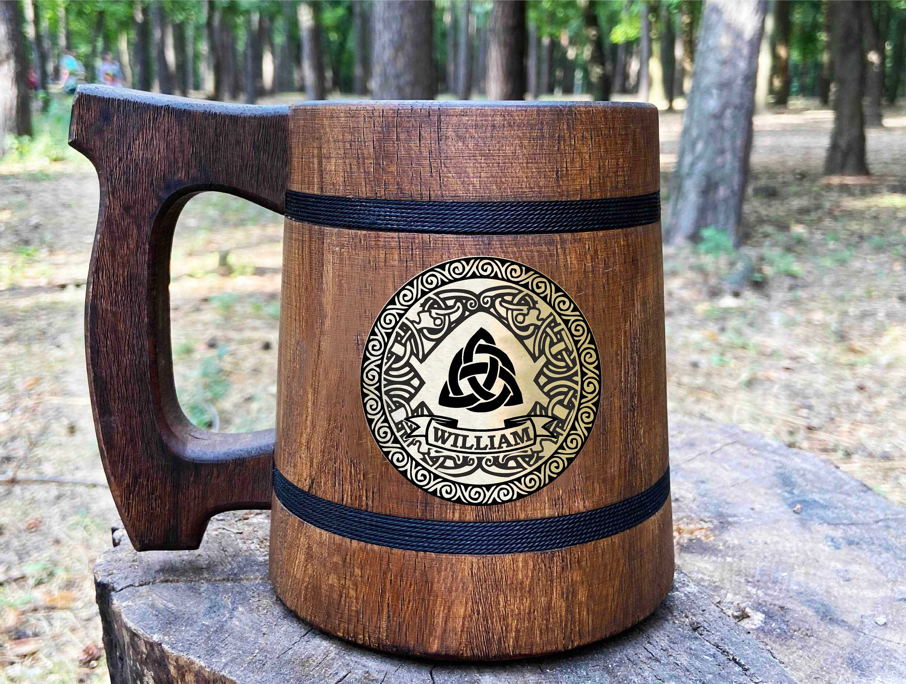 Viking Wooden Beer Stein Viking Runes Tankard Nordic Etsy