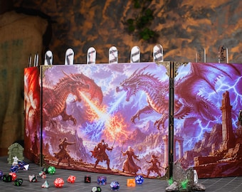DM Screen Custom Artwork with Initiative Trackers, Personalized DM Screen from Your Design , Wooden Game Master Screen, Custom RPG Gift