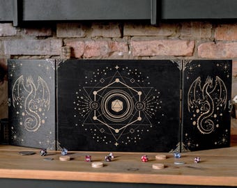 Dm screen Dungeon Master screen wood with initiative tracker, Wooden RPG dm screen Mystic Esoteric dnd dm screen magnetic with dice tower