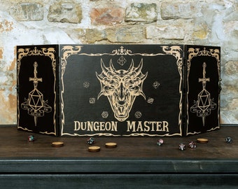 Dungeon master screen, dm screen wood magnetic, game master screen, dnd dm screen, wooden dm screen, dm screen with dragon, RPG, Pathfinder