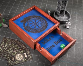 Custom Wooden Dice Box & Dice Tray with Tablet Holder, Tablet slot, Dice Storage, RPG Gaming Accessories, Dungeon and Dragons gifts