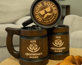Groomsmen Gifts Custom Wooden Beer Mugs, Best Man, Usher gifts, Unique Groomsmen Gifts  Wedding Party Proposal