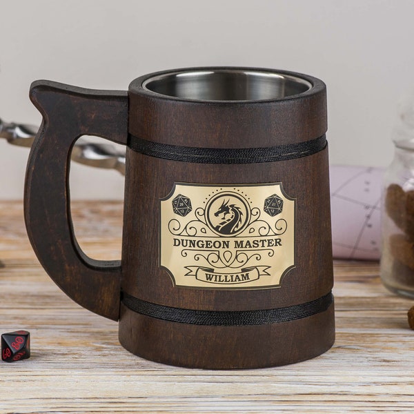 Dungeon Master personalized Mug, Dungeons and Dragons Gifts, DnD Tankard, I am DM that's why, Wooden Beer stein, Gift for Men, Birthday Gift