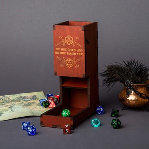 DnD Dice Tower with dice tray wood, Personalized Engraved Wood Tower and tray, Dice tower magnetic, D&D Gift, Tabletop RPG Dice Tower