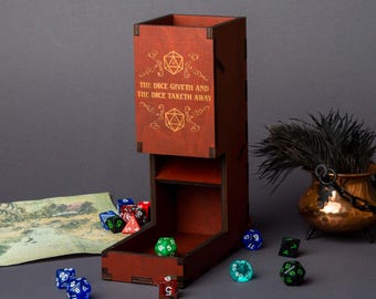 Torre de dados DnD con bandeja de dados de madera, Torre y bandeja de madera grabada personalizada, Torre de dados magnética, Regalo D&D, Torre de dados para juegos de rol de mesa