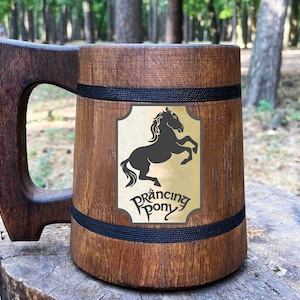 Prancing Pony Mug Wooden Beer Stein Custom beer mug fantasy mug Personalized engraved tankard Birthday Gift For Him