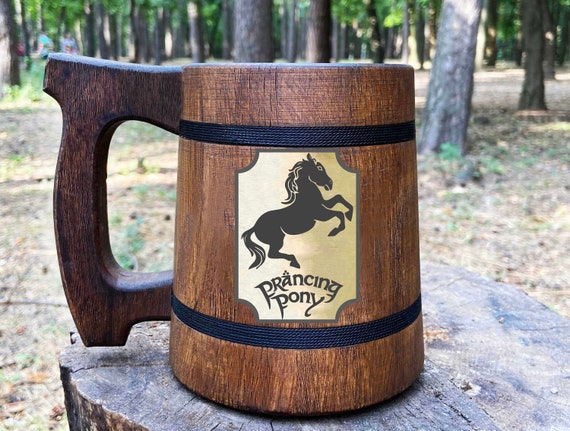 Prancing Pony Mug. Lord Rings Gift. The Prancing Pony Wooden Hobbit Mug. Frodo Tankard. Beer Mug Gift. Beer Tankard Handmade Wooden Stein Prancing