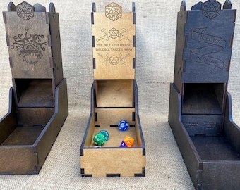 Torre de dados de madera personalizada, torre y bandeja para DnD, regalo de madera de nogal para DnD y DM, Dungeon Master, juegos de rol de mesa