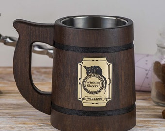 Winking Skeever Mug, Winking Skeever tavern  Personalized Gifts For Him, Skyrim Gamer Gifts, Wooden Beer stein, Custom Beer mug