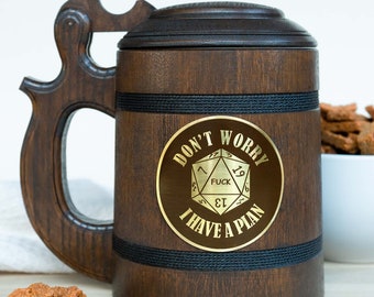 DnD Gifts, Dungeons and Dragons gifts, dnd mug with lid, Wooden Beer mug, Engraved Tankard, D&D beer stein, Birthday gifts for boyfriend