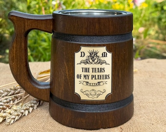 Custom Wooden Beer Mug for Game Master – Personalized Engraved RPG Tankard, Fantasy Gamer Gift