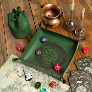 Custom Dice Tray Leather with Dice bag, Dungeons and Dragons Dice Tray, Rolling dice tray and storage, RPG leather gifts, Anniversary gifts