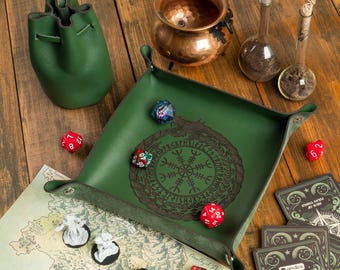 Custom Dice Tray Leather with Dice bag, Dungeons and Dragons Dice Tray, Rolling dice tray and storage, RPG leather gifts, Anniversary gifts