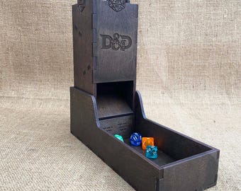 Dice tower wood, Dnd dice tower and tray, dnd accessories, Dungeons and Dragons gifts, RPG accesories