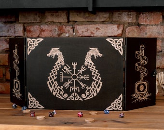 Écran magnétique Dungeon Master avec tour de dés, trackers d&#39;initiative, écran de maître de jeu, écran de RPG en bois, Pathfinder, cadeaux Dungeon Master
