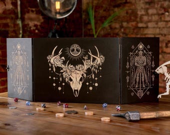 Écran DM unique, écran maître de donjon avec trackers d'initiative, écran maître de jeu, cadeaux Dungeon Master, cadeaux RPG en bois, cadeaux pour dm