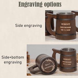 Unique Groomsmen Gifts, Personalized Wooden Beer Mugs for the Best Man and Groomsmen, Custom beer mug, engraved tankards image 5